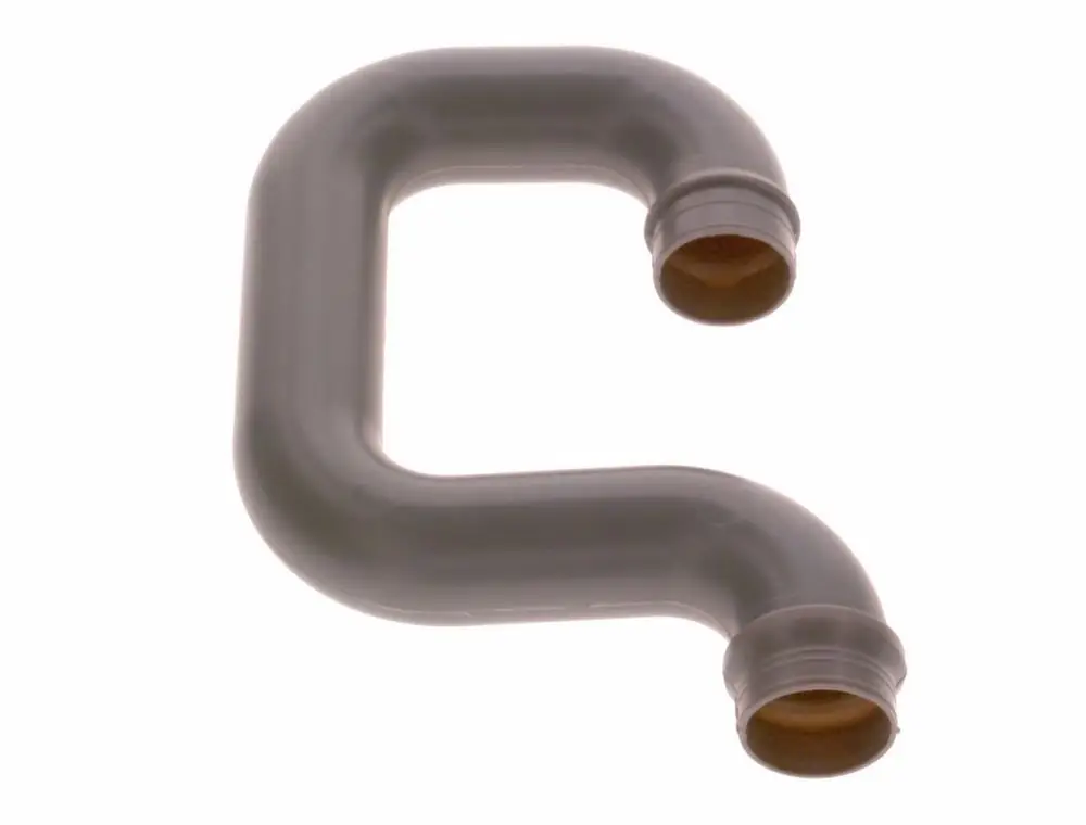 Ansaugrohr von Bosch in gebogener Form mit zwei offenen Enden. Das Material ist hell und glatt, geeignet für die Verbindung in einem Motorsystem.